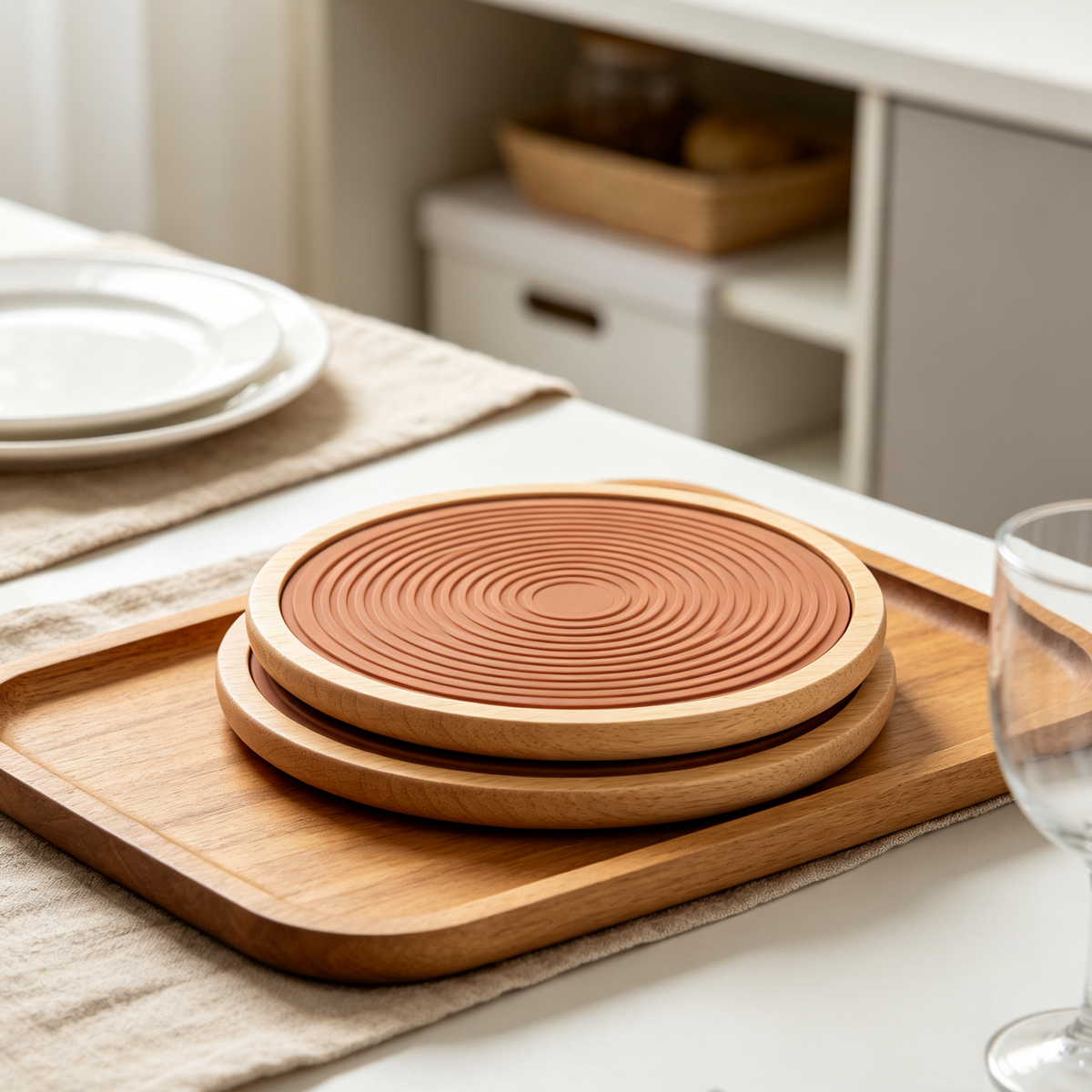 Wood & Silicone Trivet Set, Heat-Resistant Round Pot Holders for Hot Pots Pans, Kitchen Counter & Dining Table Protector