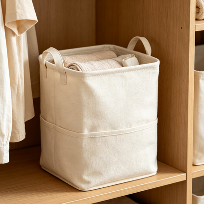 Iruneya Off-White Cotton Linen Divided Storage Bin, Foldable Fabric Organizer Basket with Handles for Closet Bedroom Home Storage