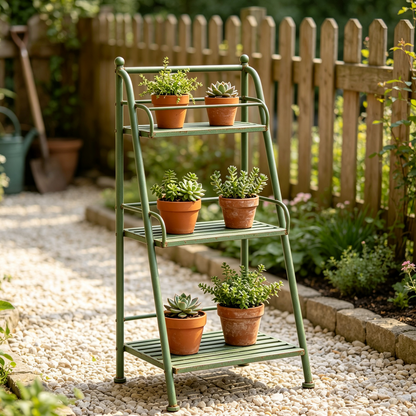 Iruneya Vintage-Green 3-Tier Metal Plant Stand, Multi-Tier Ladder Flower Pot Shelf for Balcony Patio Garden Outdoor Display