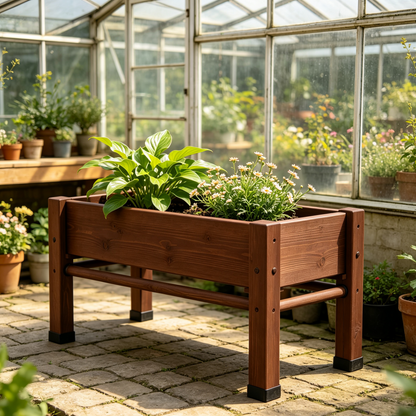 Iruneya Dark-Wood Raised Garden Bed with Legs, Elevated Wooden Planter Box for Vegetables Herbs Flowers Backyard Patio Gardening