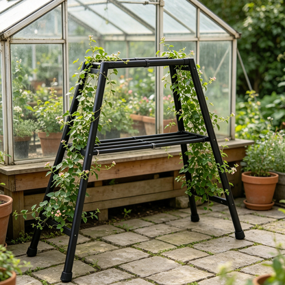 Iruneya Black A-Frame Metal Trellis, Foldable A-Shape Plant Support Trellis for Climbing Vines Flowers Patio Balcony Garden